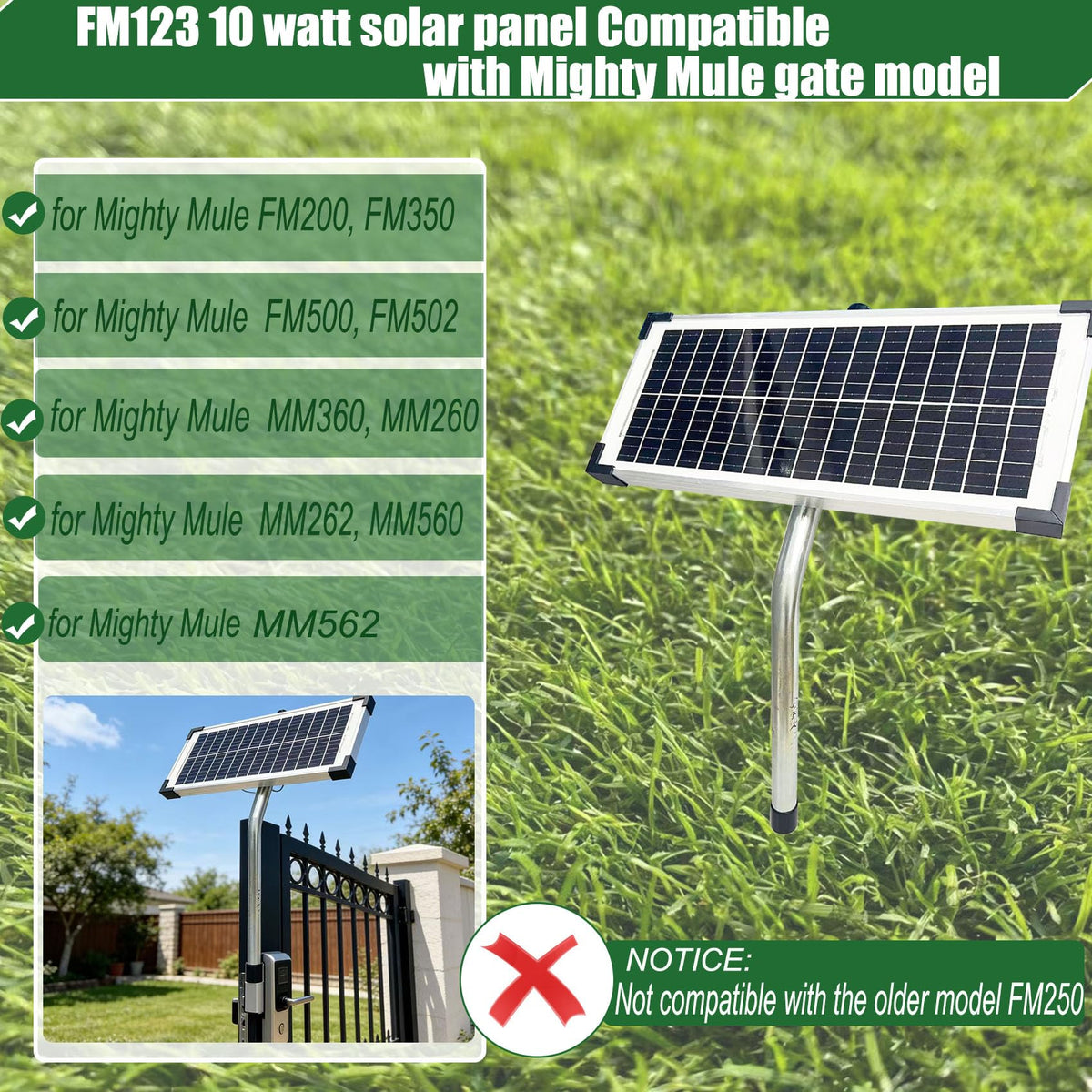 ADSunves FM123 compatible models enable flexible installation near the gate.