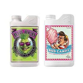 Advanced Nutrients Big Bud bottle close-up for flowering boost in hydroponics.