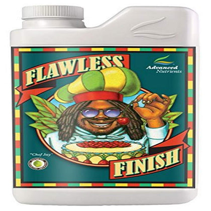 Advanced Nutrients Flawless Finish bottle for flushing nutrients and enhancing flavor in harvested flowers.