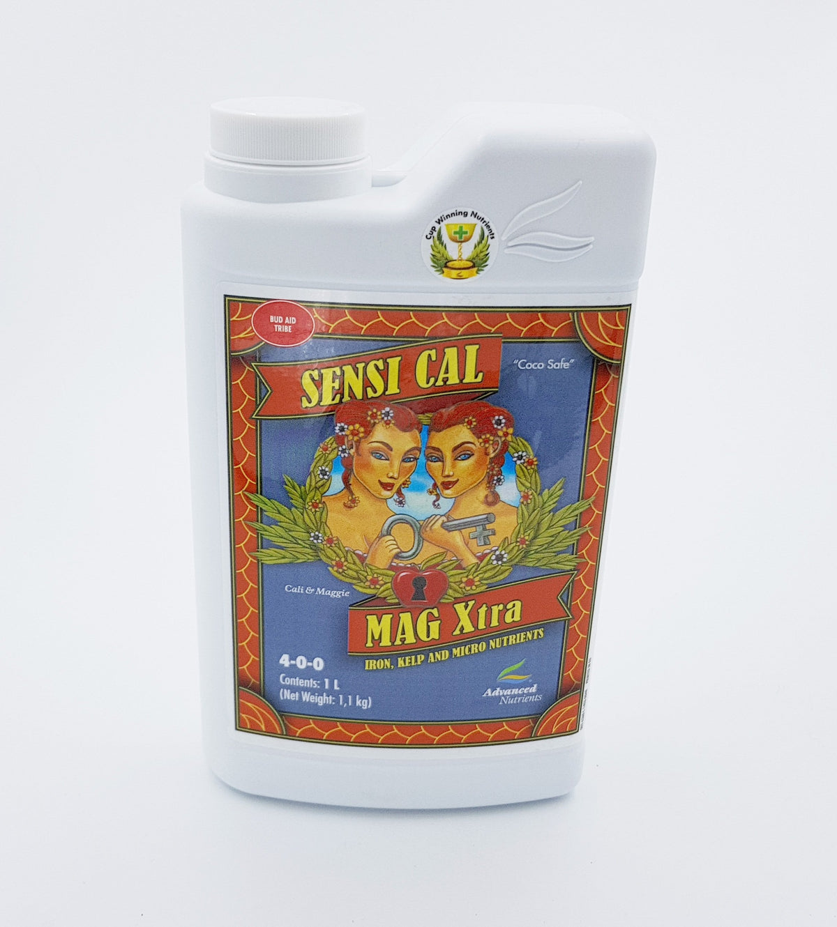 Close-up of the Advanced Nutrients Sensi Cal-Mag Xtra label for precise identification.