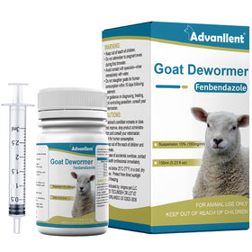 Advanllent Fenbendazole goat dewormer bottle for easy oral dosing.