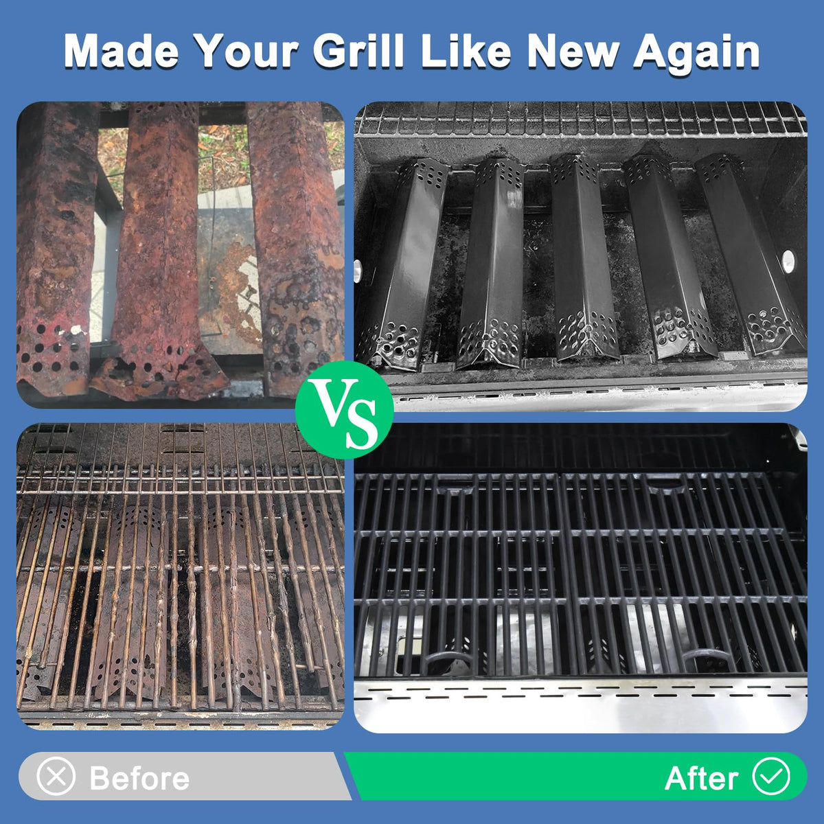 Adviace Nexgrill flame tamers close-up shows porcelain steel durability