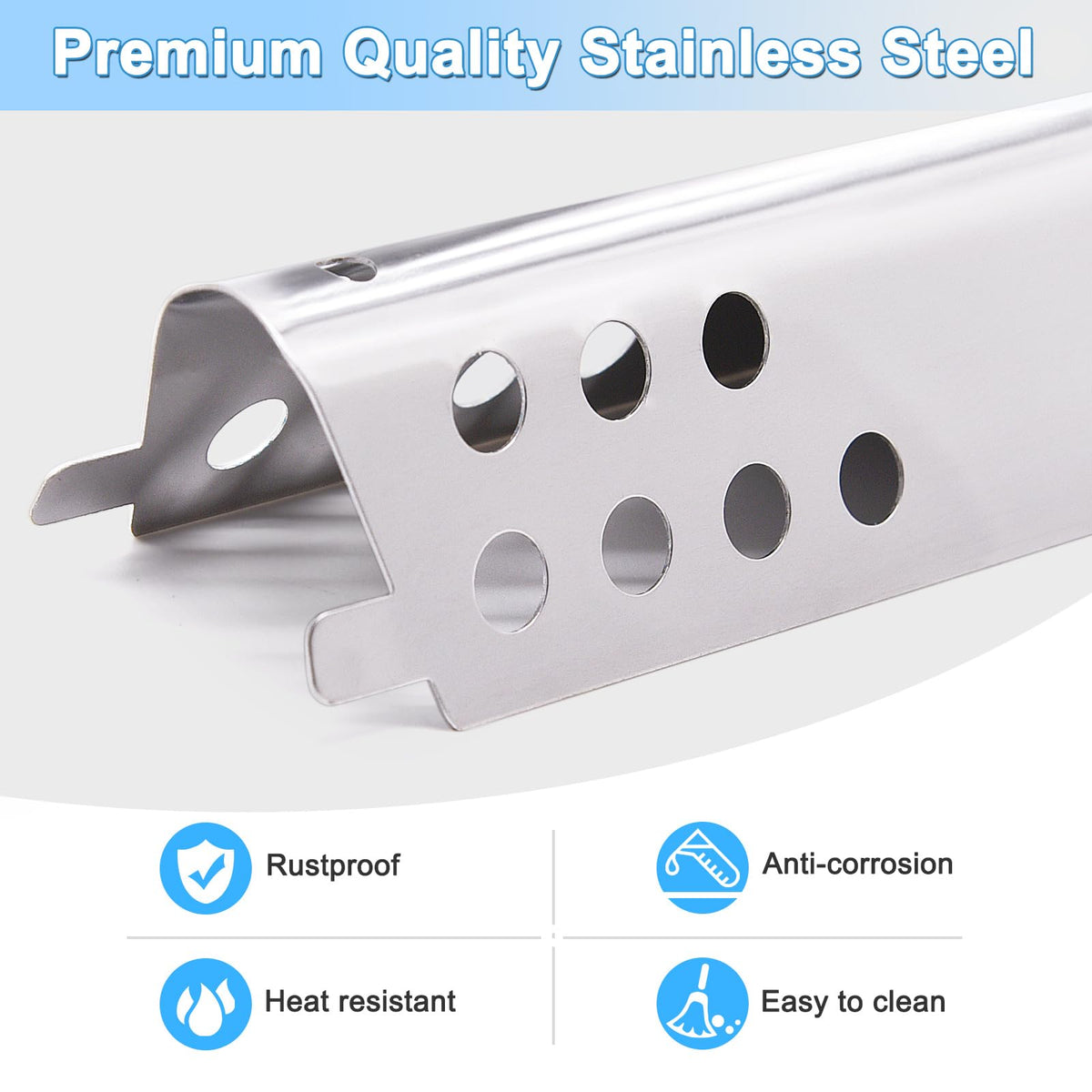 Adviace stainless carryover tubes, three pieces, promote even heat transfer across the grill.