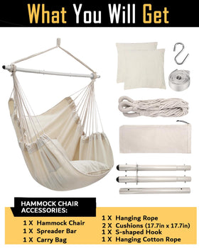 ADVOKAIR Hammock Chair complete kit with cushions, bar, and straps