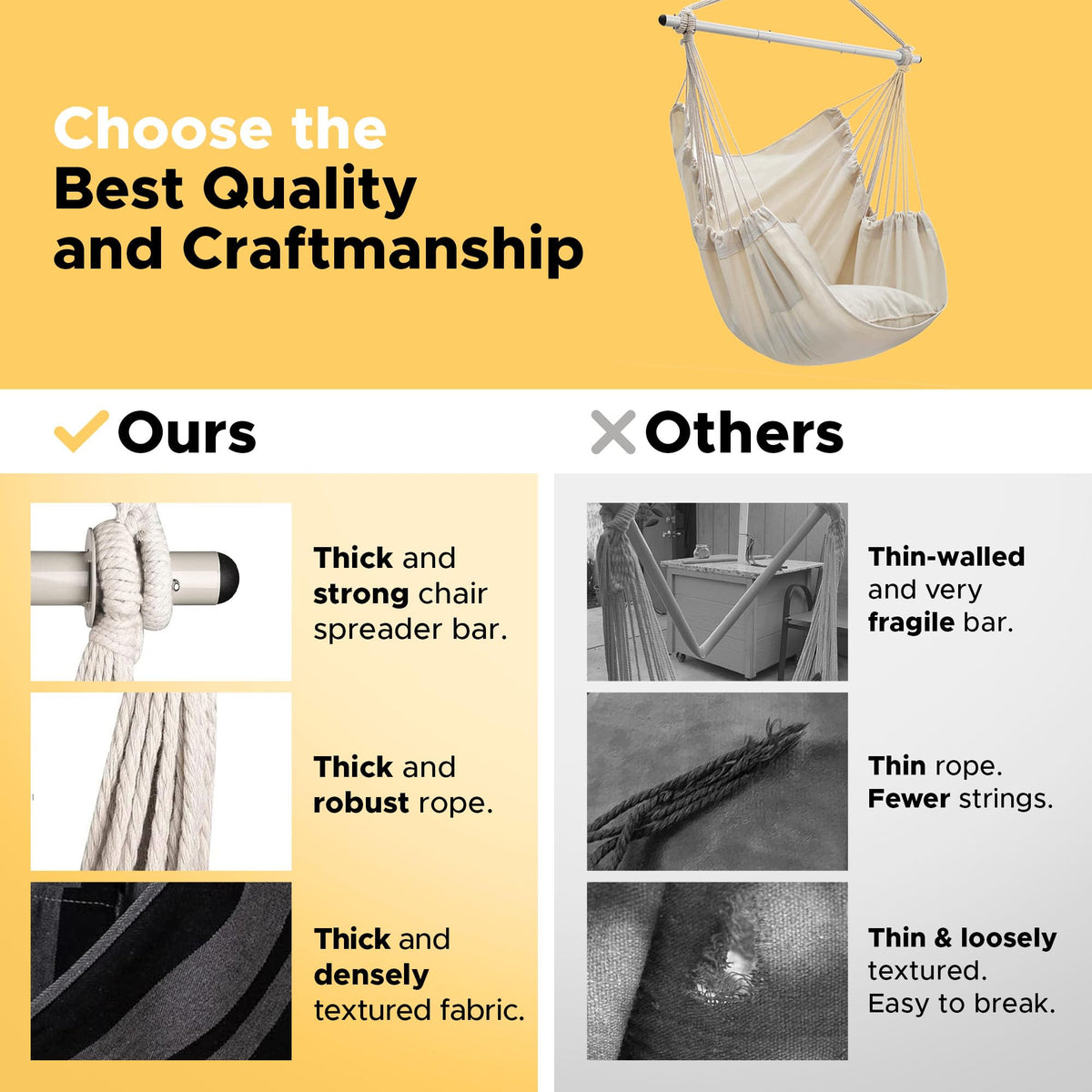 ADVOKAIR Hammock Chair cotton blend fabric offers soft comfort