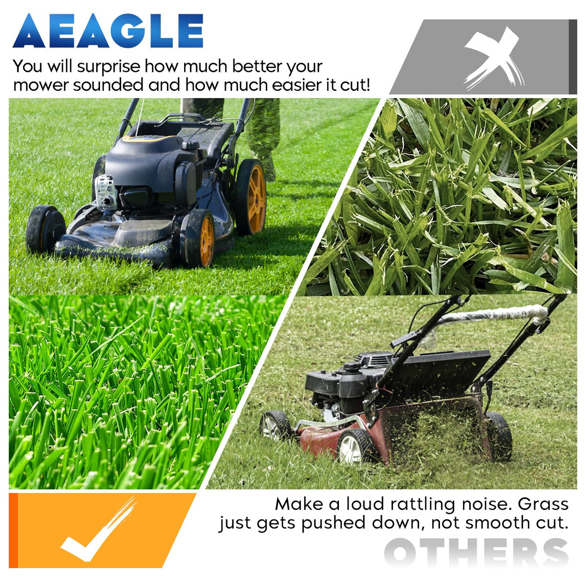 Aeagle 138971 medium lift design helps lift grass for an even cut