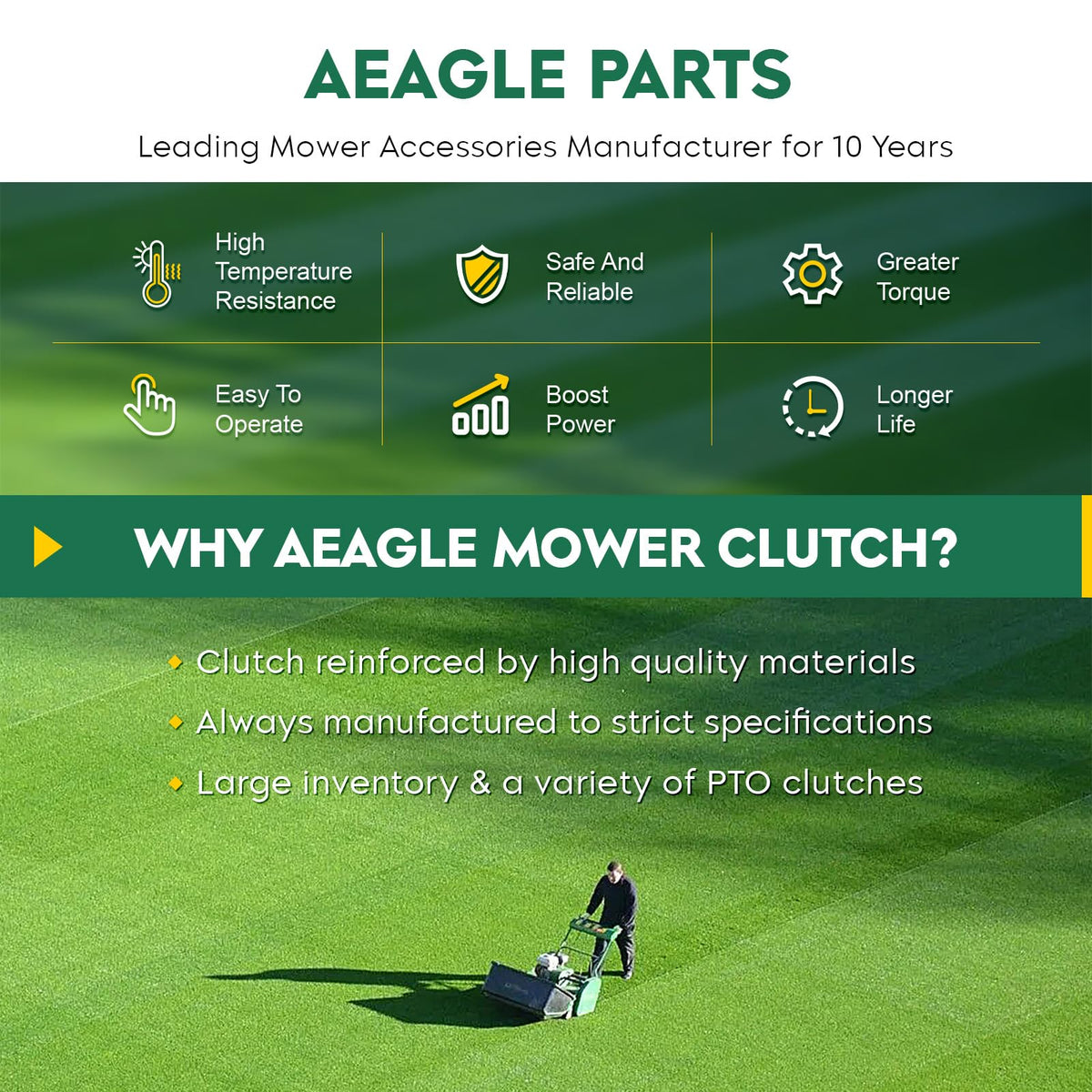 Aeagle 717-04174 clutch torque label and belt-size diagram for easy setup.