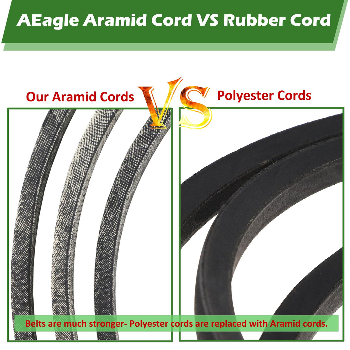 Aeagle aramid drive belt 62in for Deere mowers; reliable traction.
