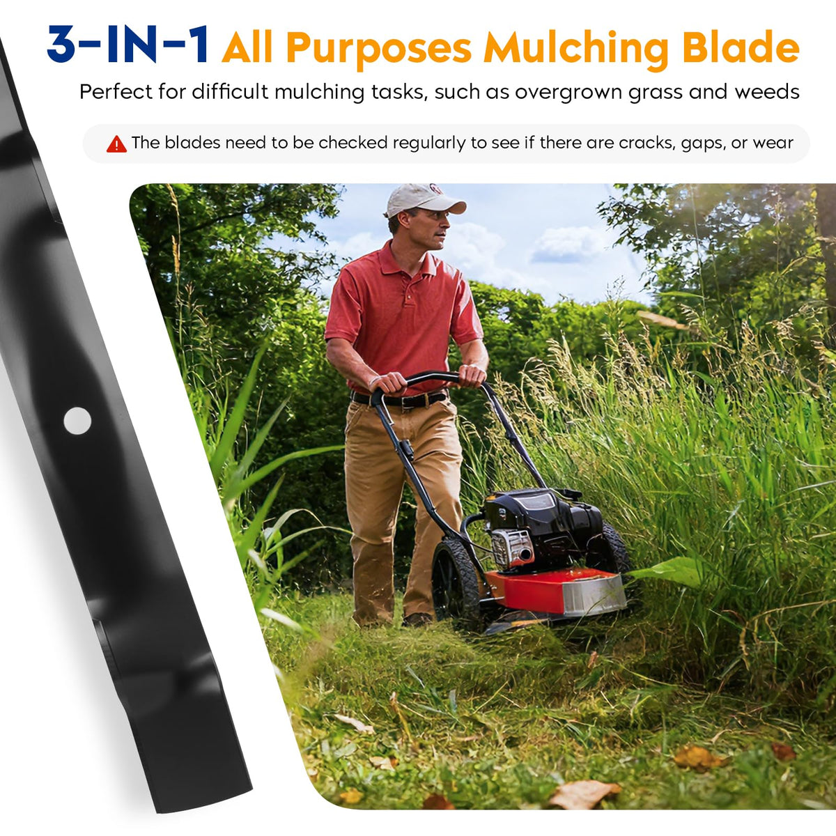 Aeagle blade mounted on a mower in action demonstrating mulching performance.