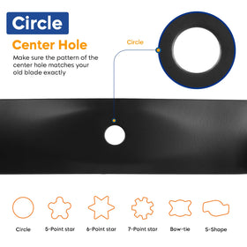 Centre hole of Aeagle blade measured at 3/4 inch for proper fit on 42-inch decks.