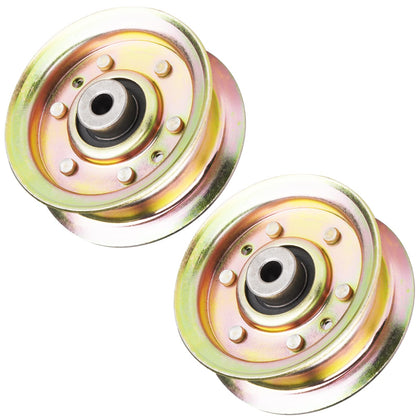 Aeagle flat idler pulley close-up for mower deck, supports smooth belt tracking.