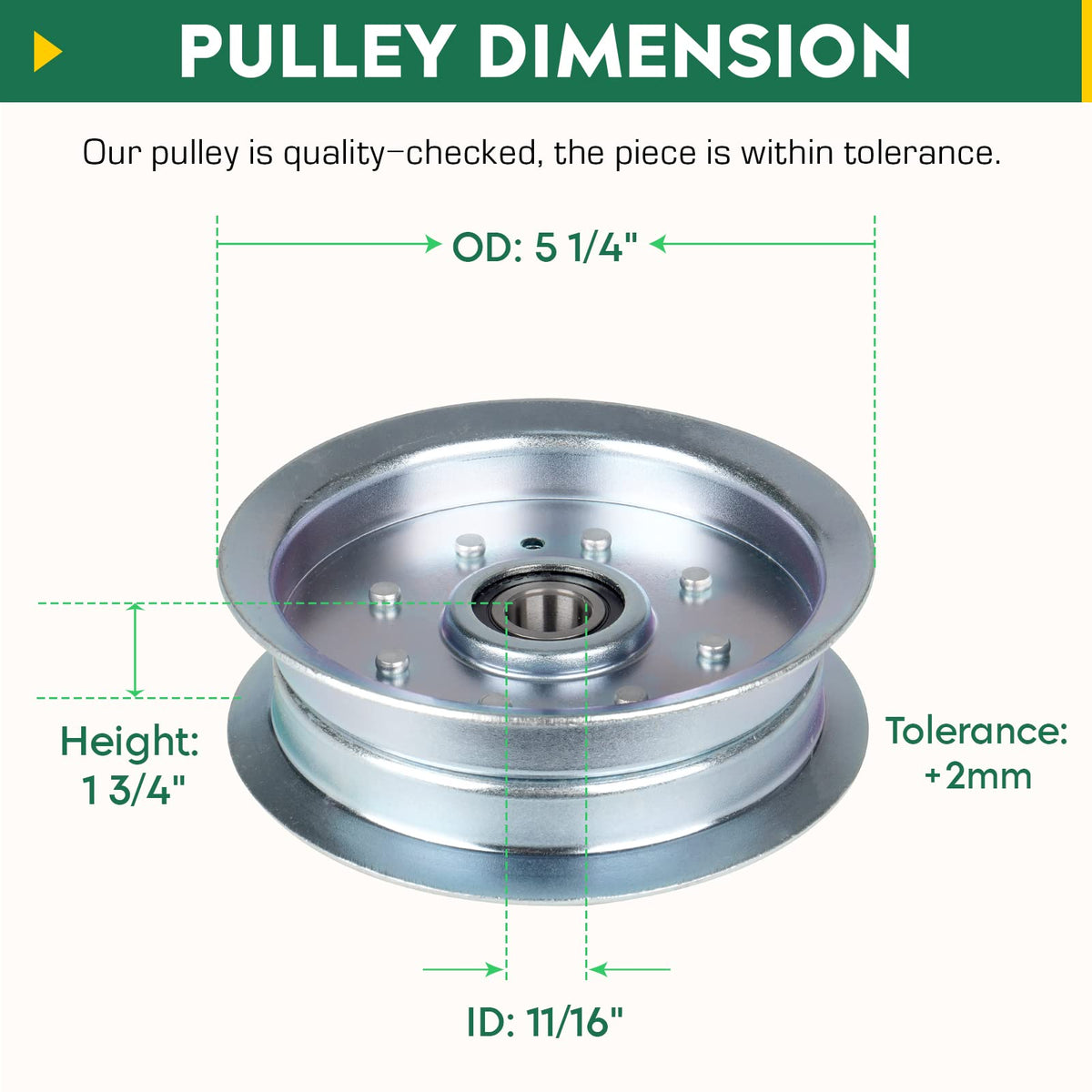 Aeagle flat idler pulley dimensions image highlights inner and outer diameters.