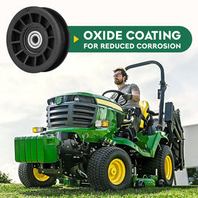 Aeagle flat idler pulley installed on a lawn tractor for quick replacement.