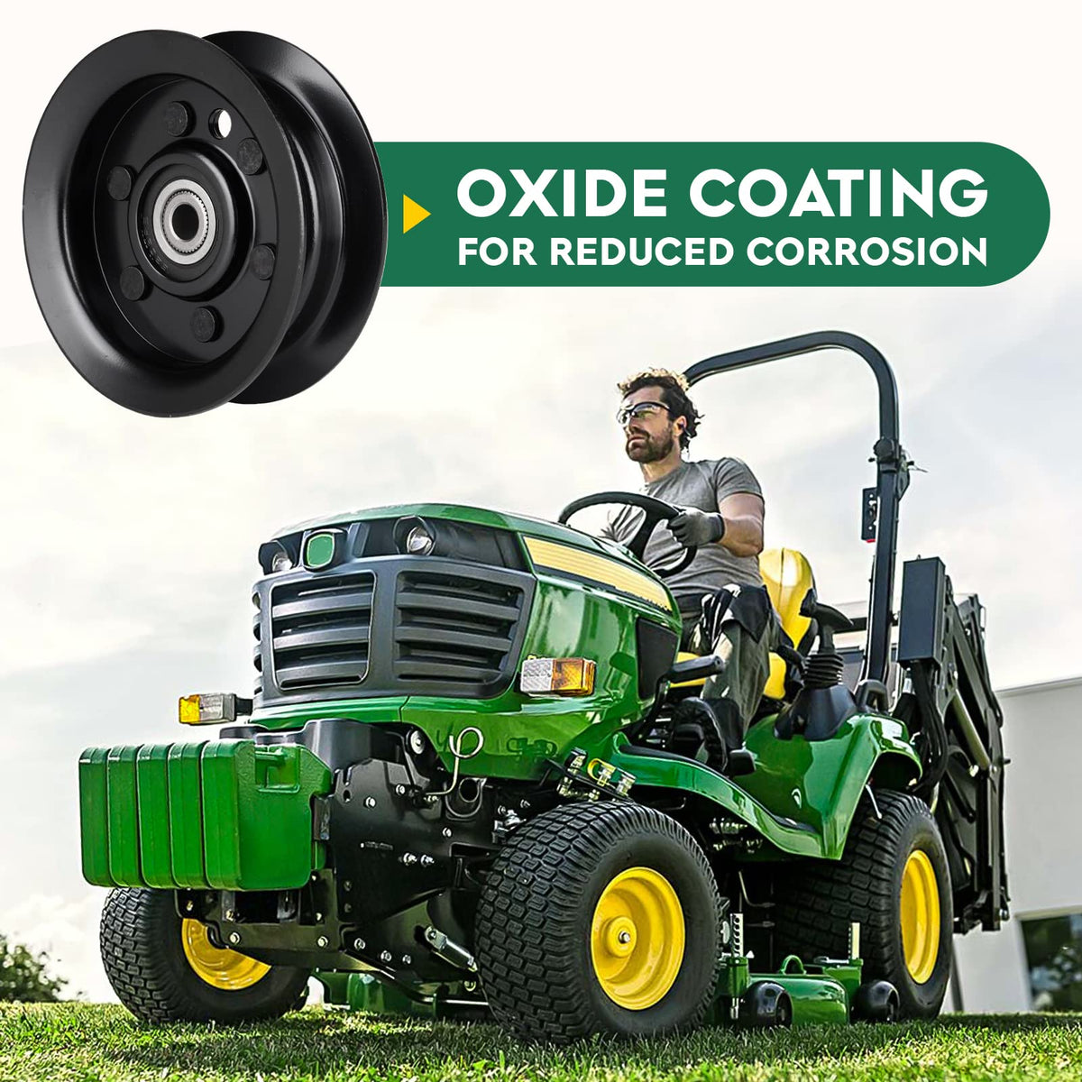 Inner 3/8 inch and outer 4-1/8 inch diameter pulleys ensure proper alignment