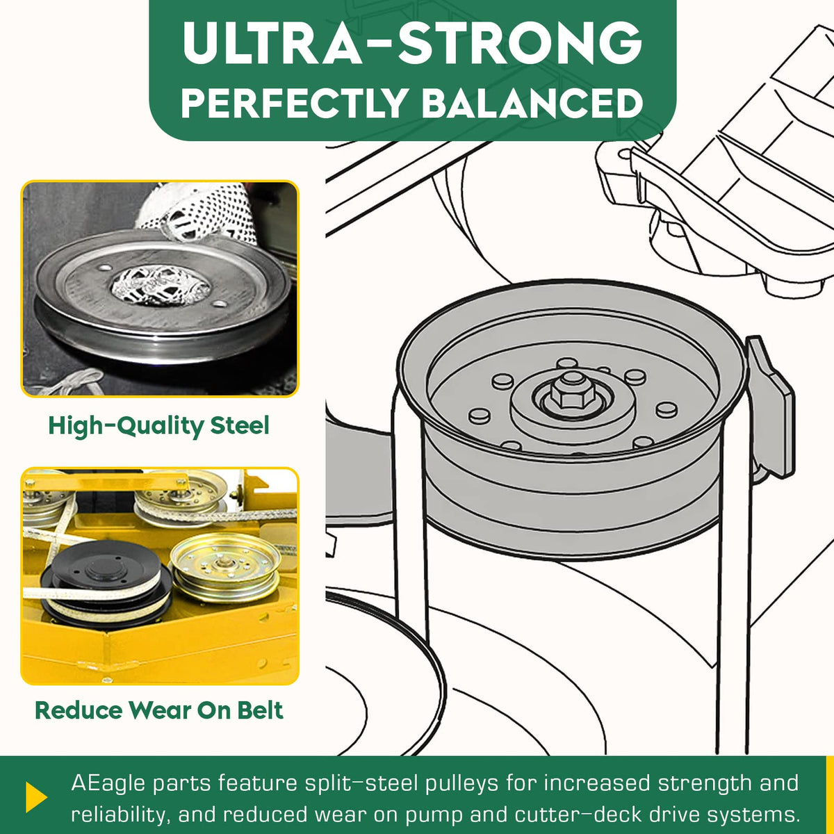 Aeagle idler pulley compatible with 106-2176; helps reduce belt wear
