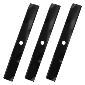 Aeagle mower blade close-up showing 18-5/8in length and center hole for precise mounting.