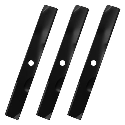Aeagle mower blade close-up showing 18-5/8in length and center hole for precise mounting.