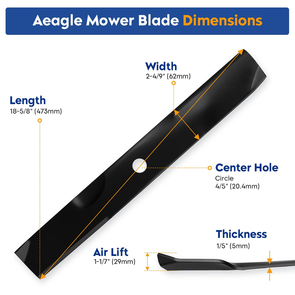 Aeagle blade on a 54in deck setup highlighting fit for large mowers and even cuts.
