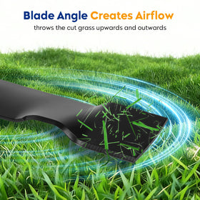 Detail of Aeagle mulching blade cutting edge designed for enhanced mulch distribution.