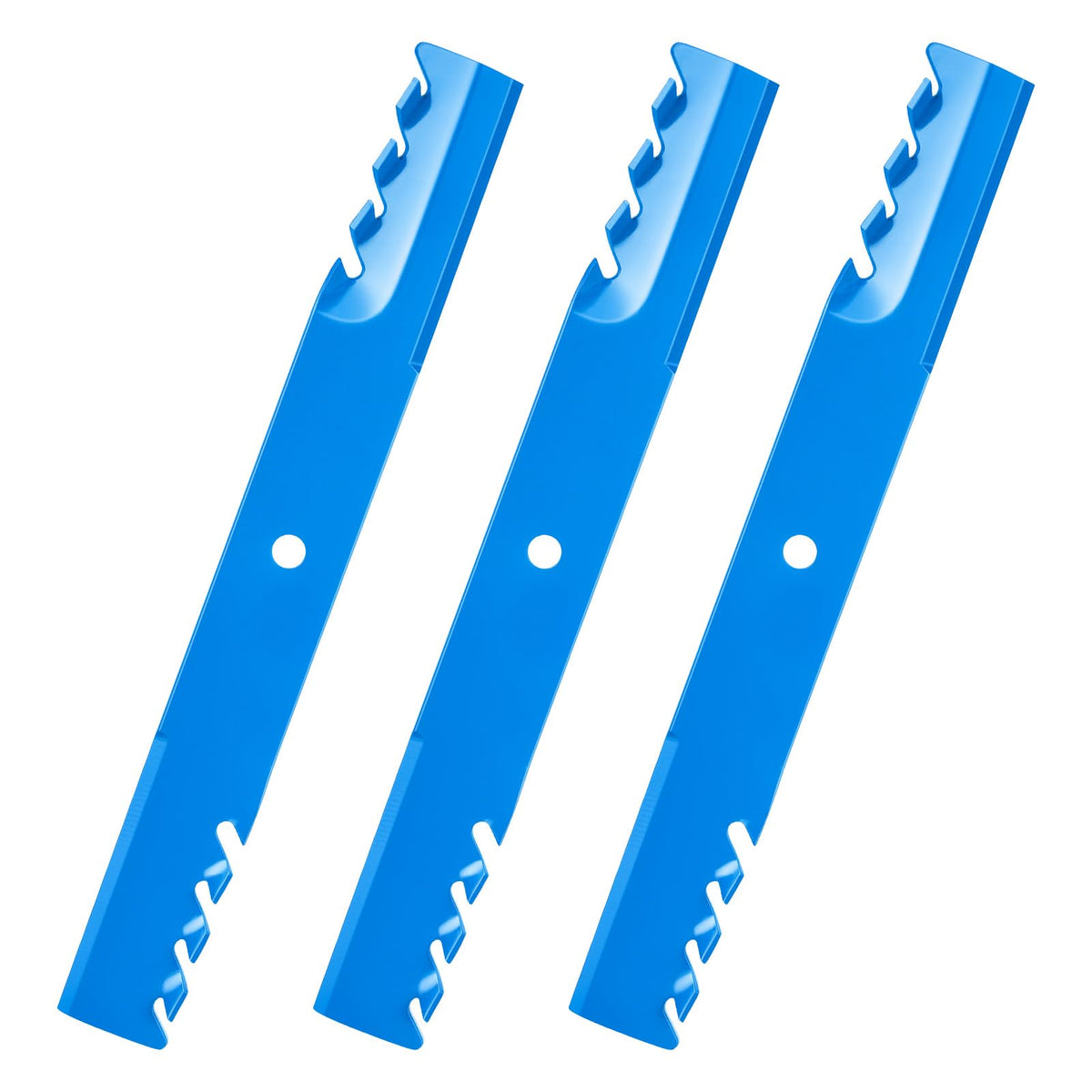 Aeagle Toothed Mower Blade closeup highlighting sharp teeth for clean cuts.