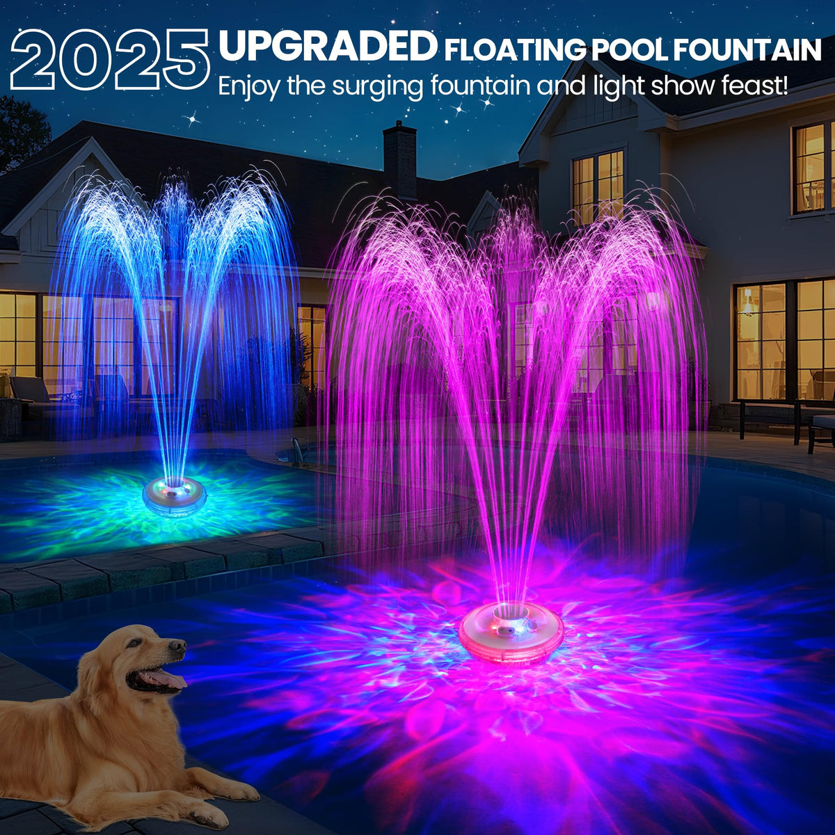 AearKing pool fountain six LED modes illuminate the pool for evening gatherings.