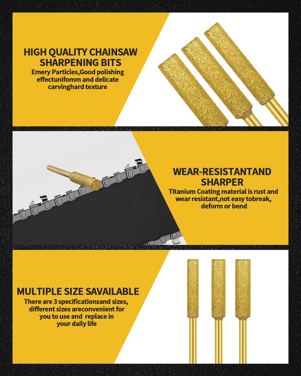Aecsze gold titanium chainsaw sharpener bit 7/32, smooth edge restoration.