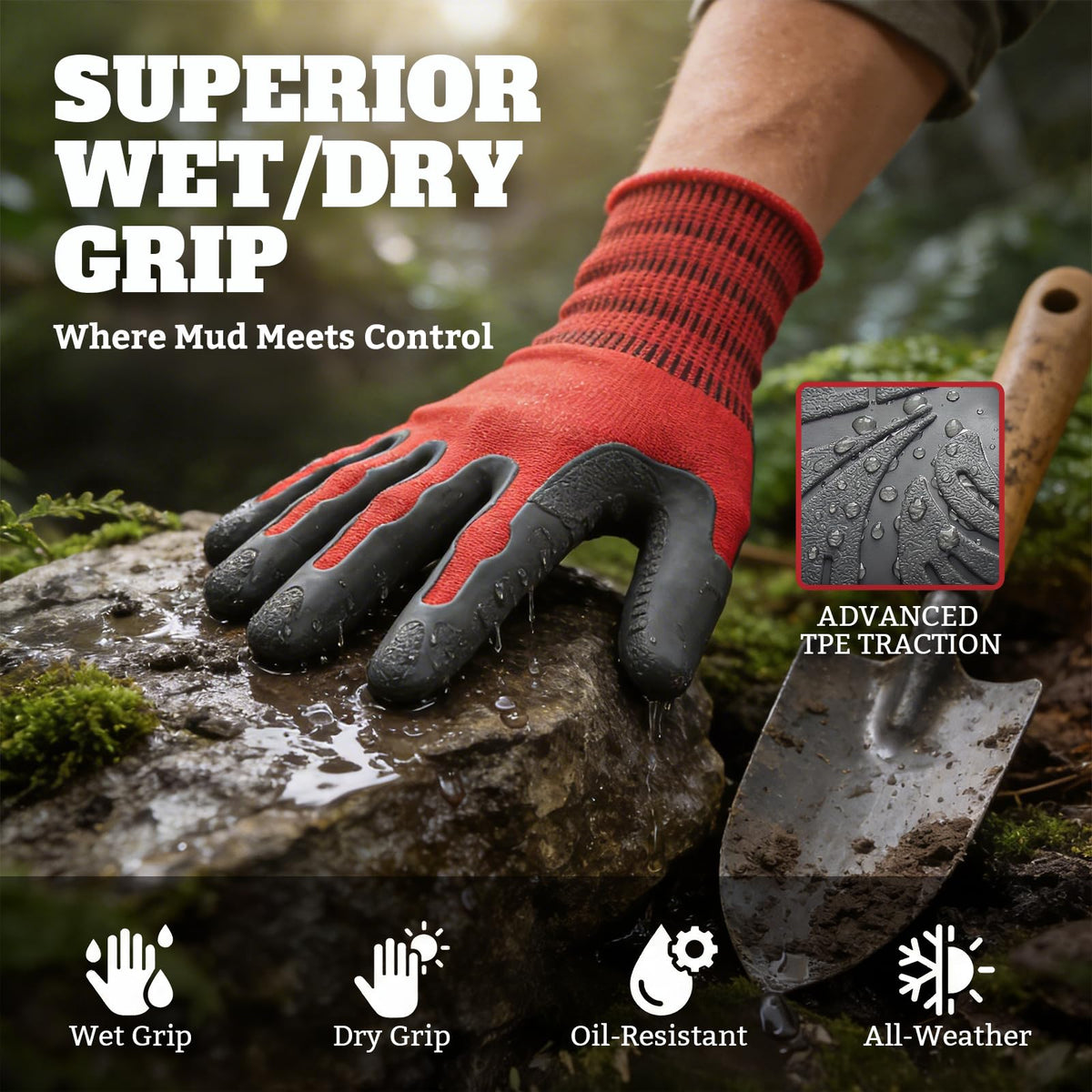 Aegend Gardening Gloves in red high-visibility edition for quick location.