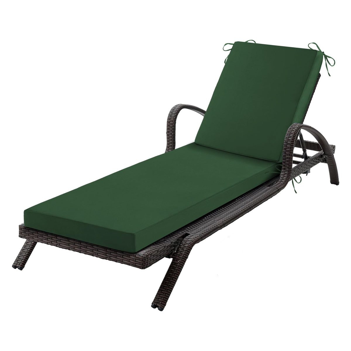 Aegisun forest green chaise lounge cushion, front view for outdoor comfort.