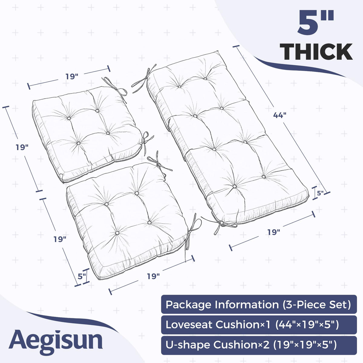 Aegisun loveseat cushion 44 by 19 inches for outdoor lounging