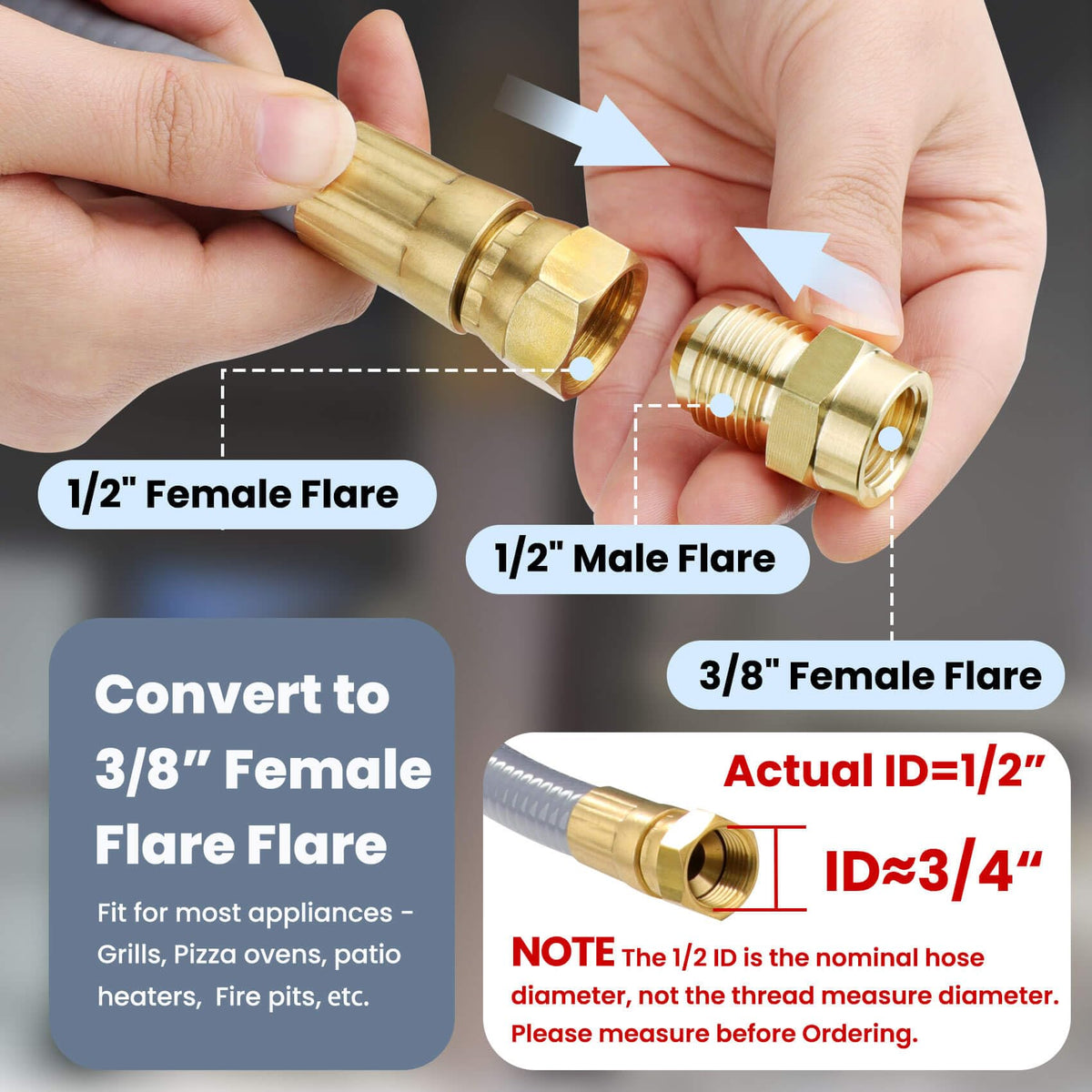 Aekops outdoor natural gas hose with durable brass fittings