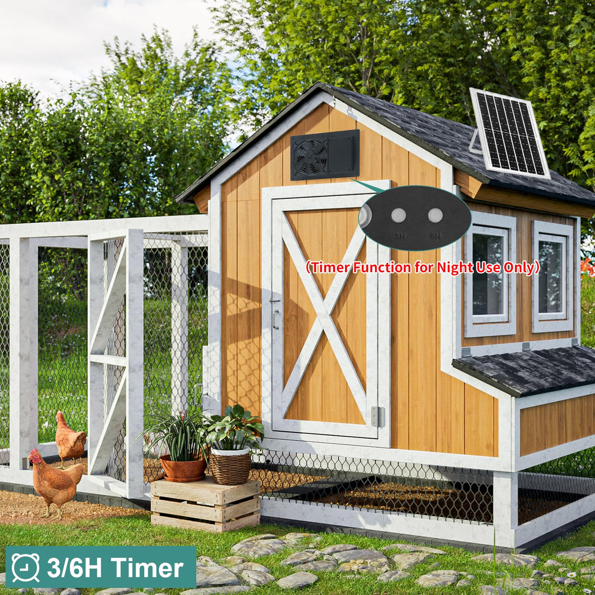 AEQ timer-equipped solar fan allows scheduled night operation