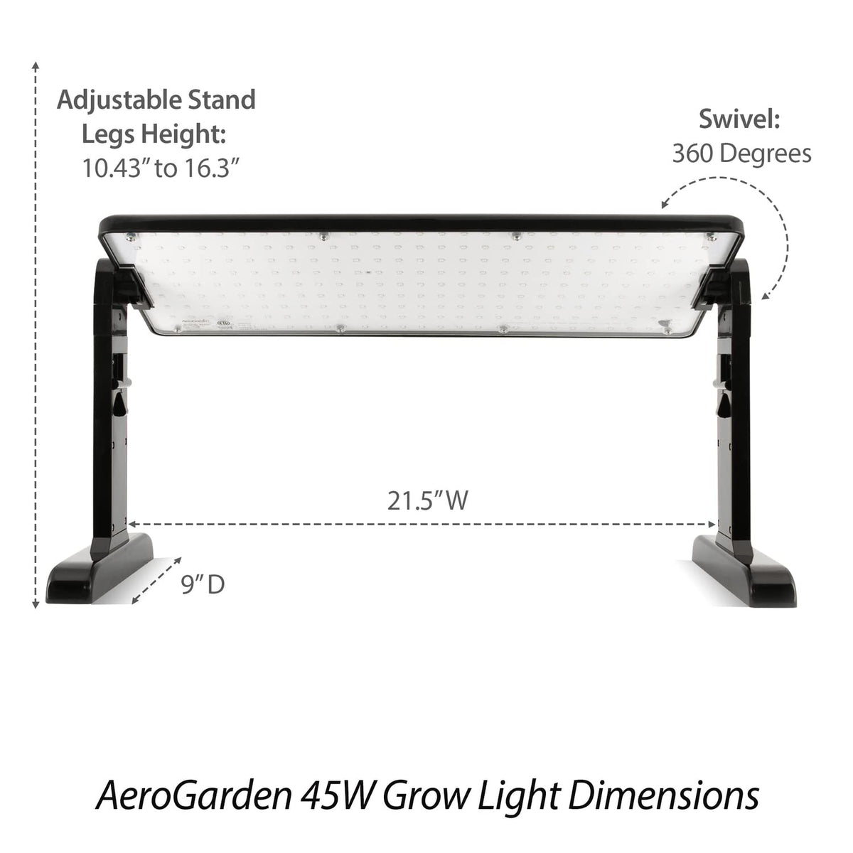 AeroGarden 45W LED grow light panel compatible with soil hydroponics and aquaponics