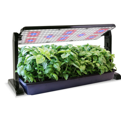 AeroGarden 45W LED grow light panel tilted for indoor seed starting