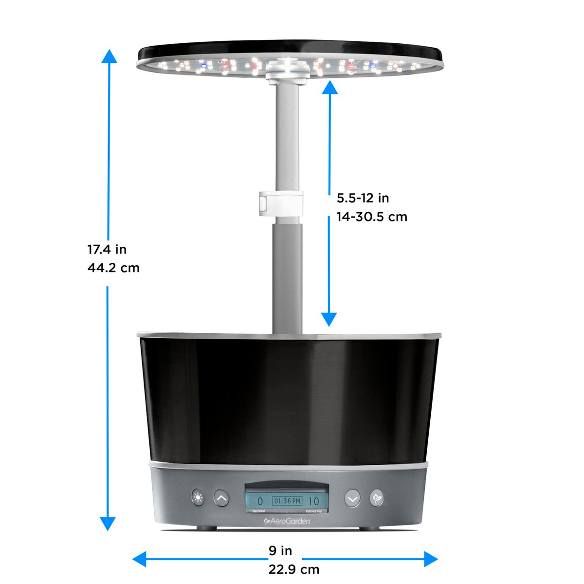 AeroGarden Harvest Elite 360 grow deck holds six plants up to 12 inches tall.