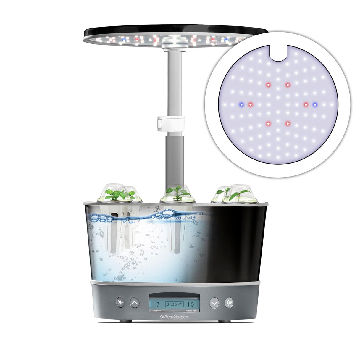 AeroGarden Harvest Elite 360 vacation mode helps keep plants healthy while away.