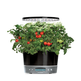 AeroGarden Harvest Elite 360 water bowl enables soil-free hydroponic gardening in a modern kitchen.