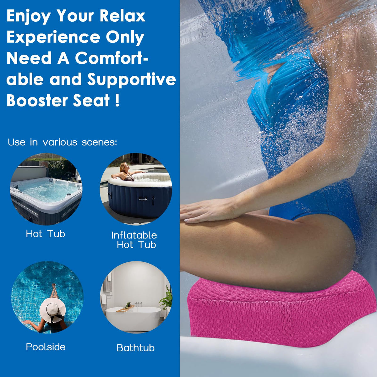 AEROiVi booster seat in use in a hot tub providing stable seating.