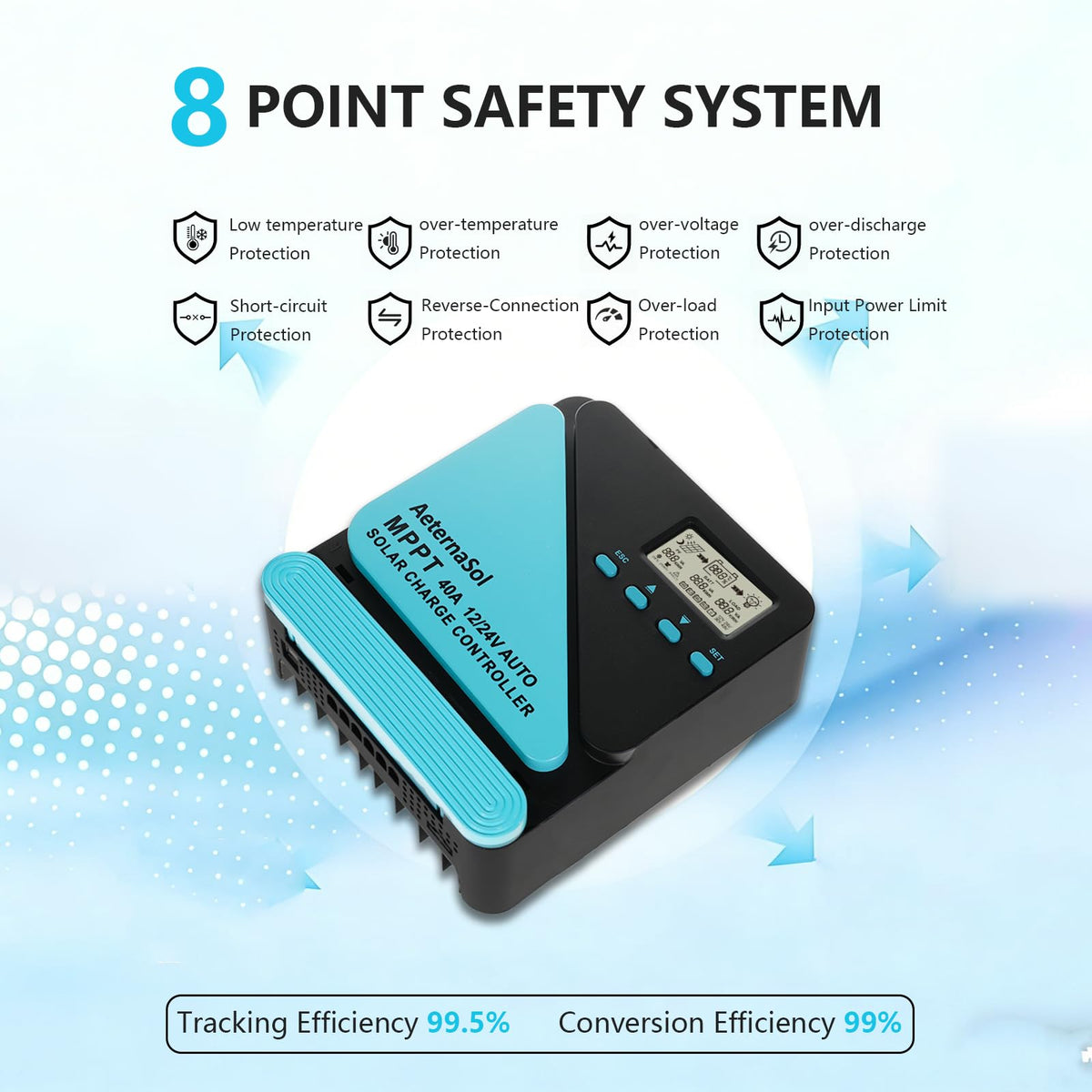 AeternaSol auto-detect feature recognizing 12/24V systems during setup.