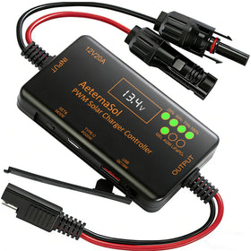 AeternaSol PWM Controller 12V20A LCD display shows battery status and charging mode