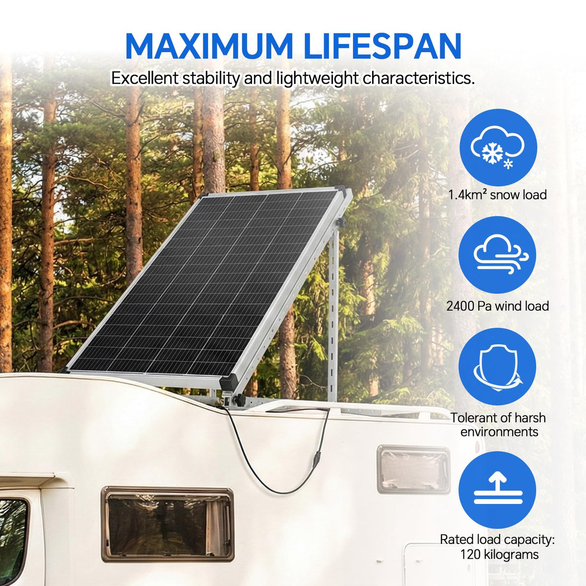 AeternaSol windproof design withstands strong winds for secure off grid setups.