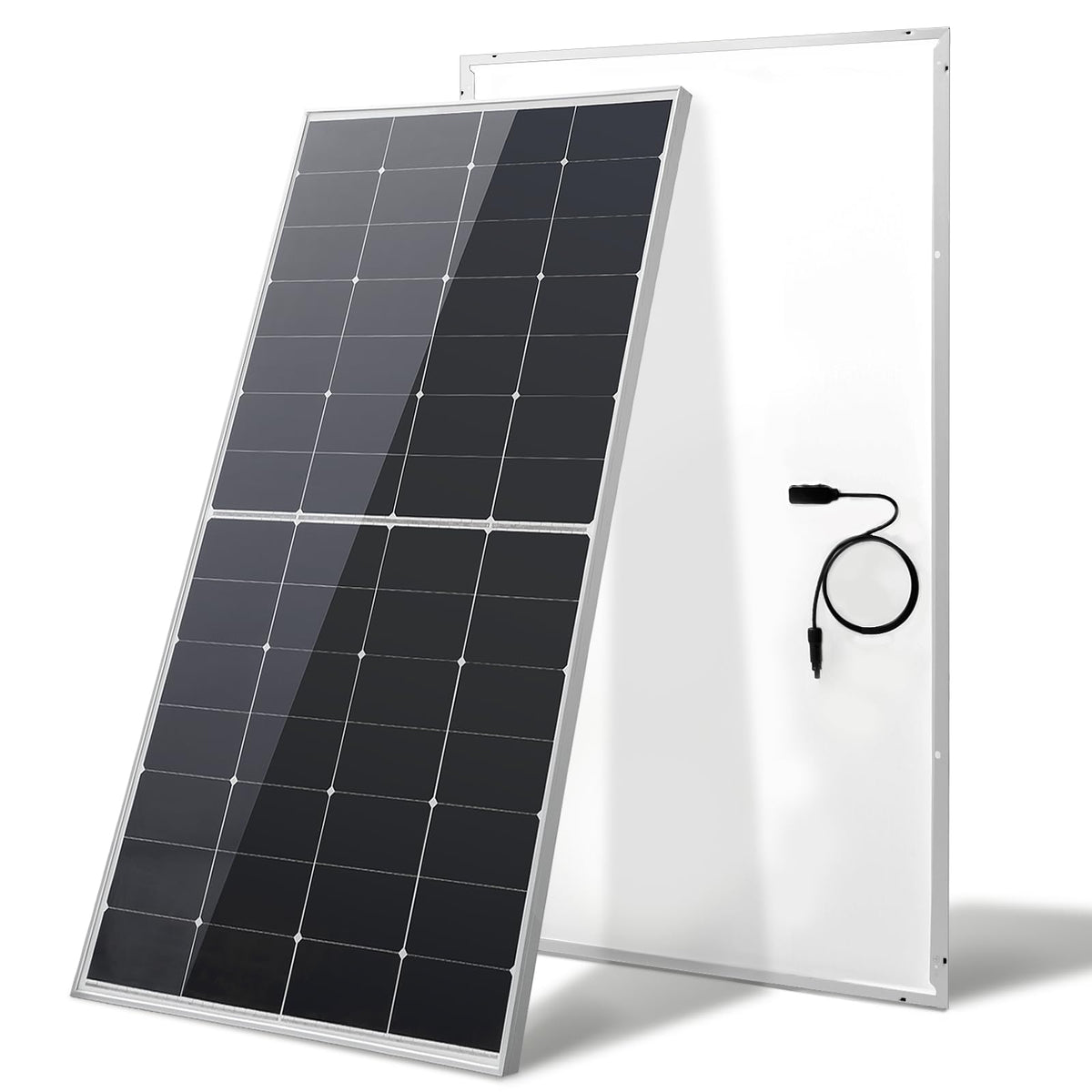 AeternaSol HPBC-225w panel front view highlighting high-efficiency cells for home off-grid power