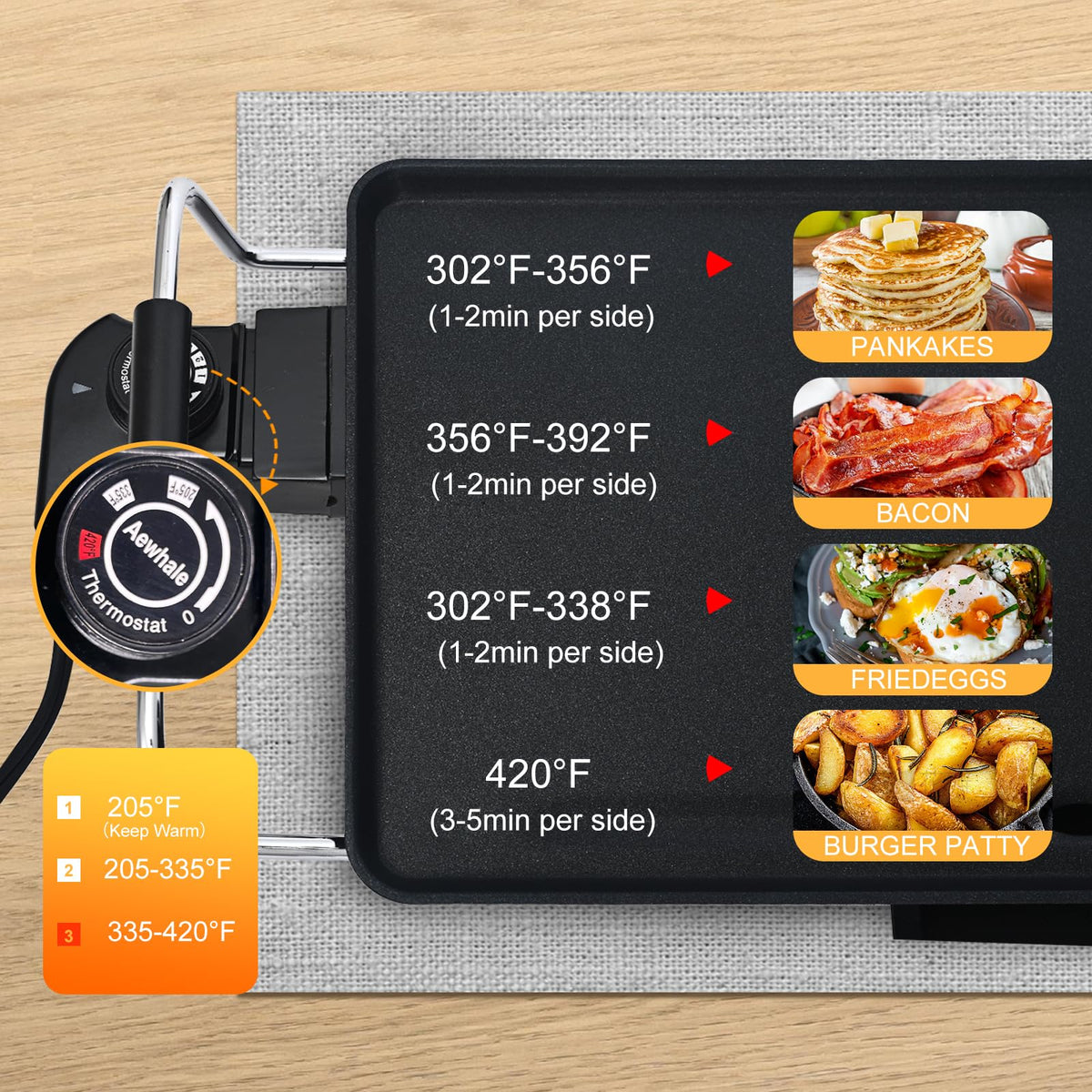 AEWHALE nonstick surface minimizes oil and cleans up quickly after cooking.