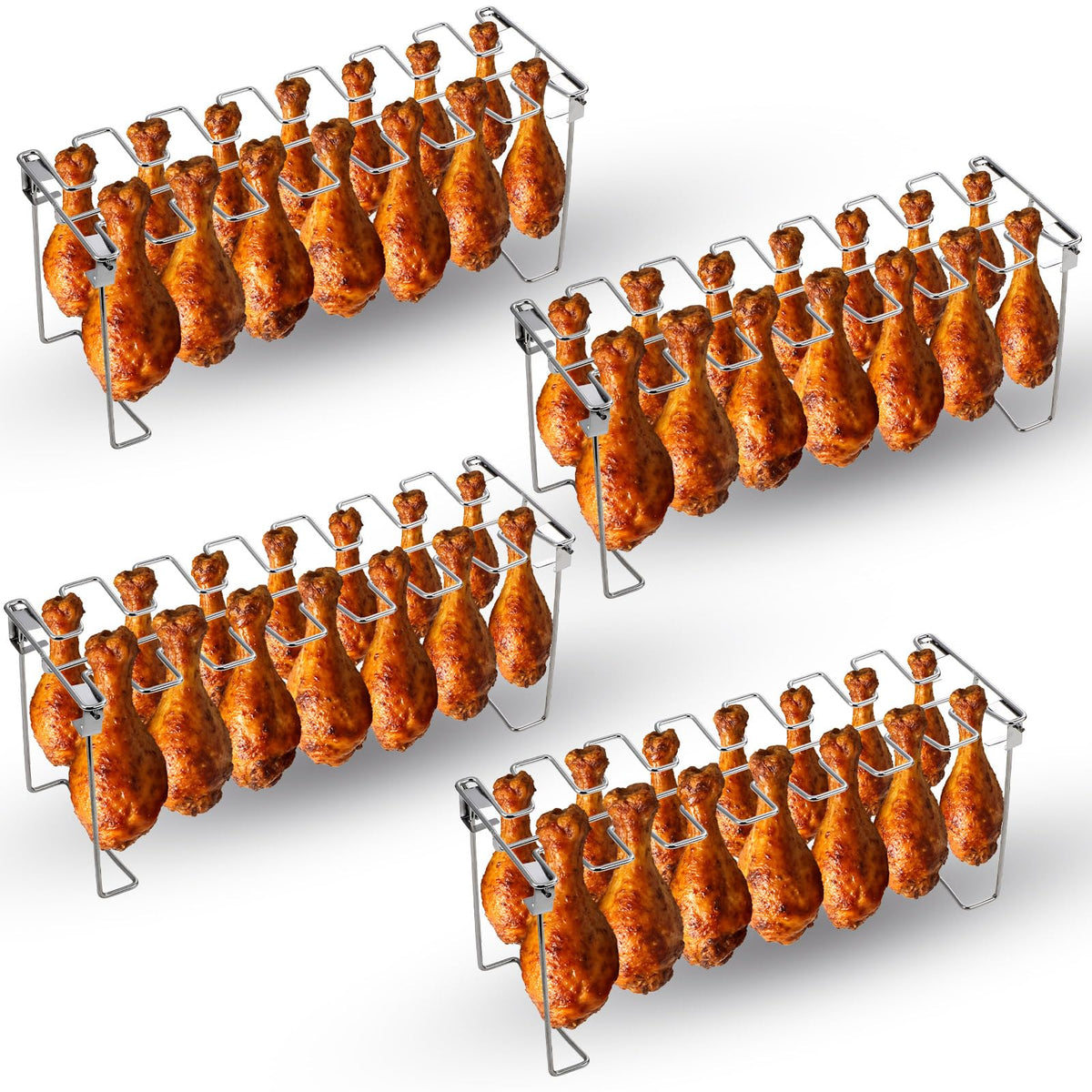 Afarnook chicken leg rack with 14 slots for upright grilling and even heat distribution.