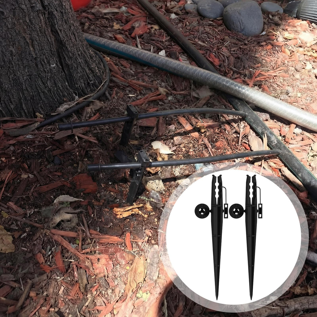 Afarnook ground-insert irrigation stake easy to install and stabilize lines.