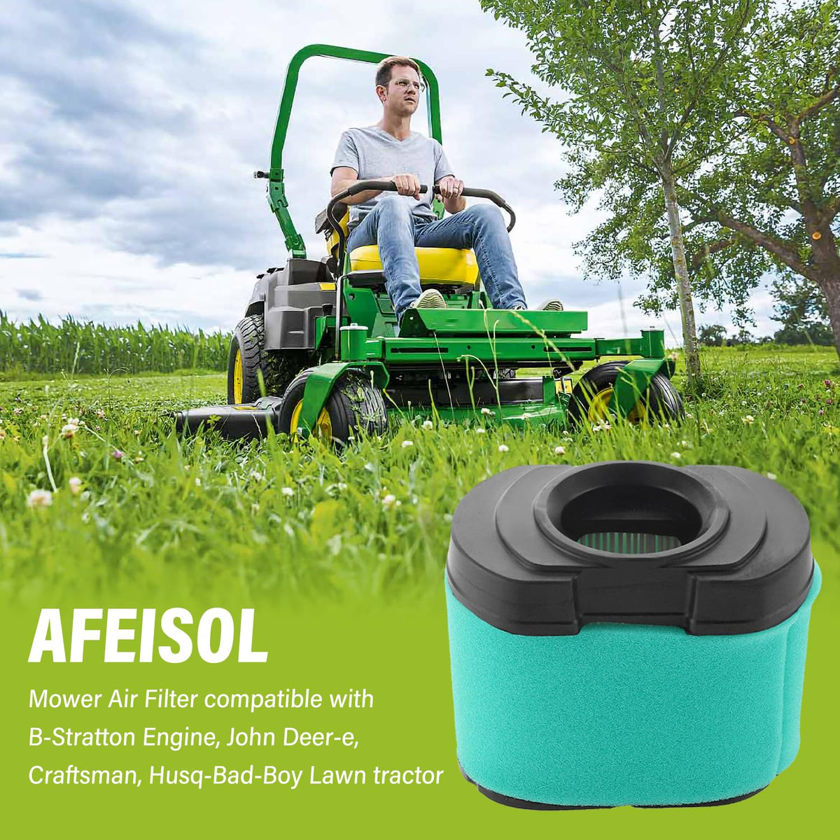 AFEISOL mower air filter 792105 side view highlights rugged construction.