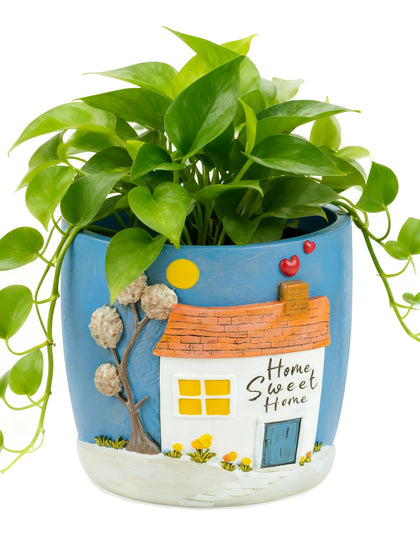 Afigurna New Home Planter with hand-painted 3D cottage scene adds instant charm to any room