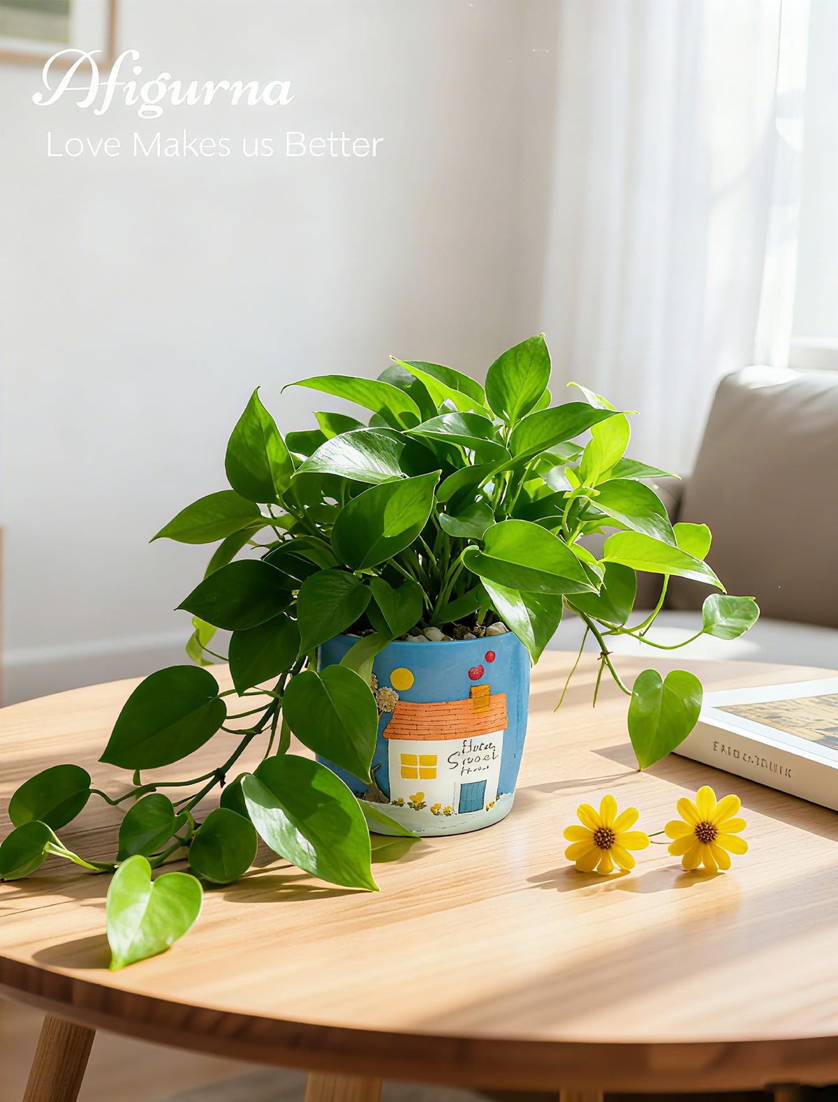 Afigurna Planter featuring glowing windows and heart-shaped smoke enhances cozy decor