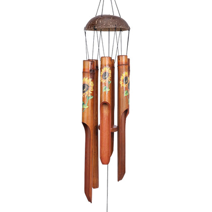 Afirst bamboo wind chimes with sunflower tubes for calming garden ambiance