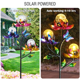 Afirst colorful rotating flowers wind spinner provides dynamic outdoor visual interest