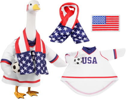 Afniimyapt world soccer goose outfit with USA jersey on goose for game-day porch display